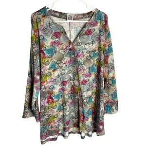 Parsley & Sage Knit Tunic Top Womens 1X Abstract Cropped Sleeve‎ Asymmetrical